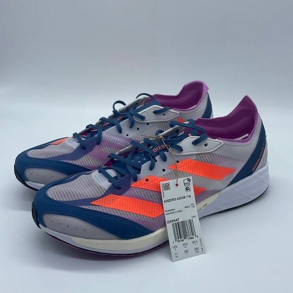 ADIDAS ADIZERO ADIOS 7 RUNNING SHOES (GX6647 ) Sz 11 GRAY PURPLE ORANGE - Picture 2 of 5